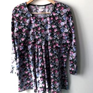 Motherhood‎ Long Sleeve Tunic Blk Pink White Roses